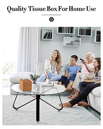 Tissue Box Cover, Jeethemy Square PU Leather Tissue Box Holder, Modern Tissue Case Facial Paper Organizer Dispenser，5X5X5'',Single Brown - color: Single Brown