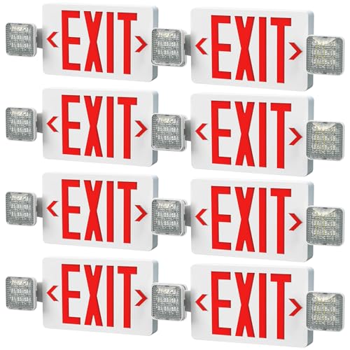 Red LED Exit Sign Emergency Light Combo 8-Pack, UL Listed Battery Backup - size: 8Pack