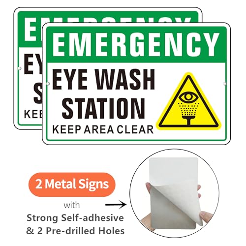 Eye Wash Station Sign, (2 Pack) Self Adhesive Rust Free and Reflective Aluminum Metal Signs Sticker for Wall, Indoor Outdoor Use (9 x 6 inches, Green/White) - color: Green /White