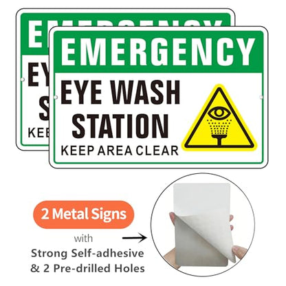 Eye Wash Station Sign, (2 Pack) Self Adhesive Rust Free and Reflective Aluminum Metal Signs Sticker for Wall, Indoor Outdoor Use (9 x 6 inches, Green/White) - color: Green /White