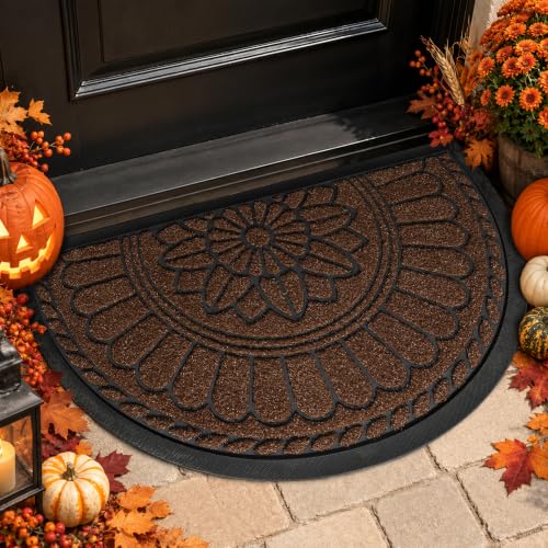 Mibao Half Round Door Mat, 47"x32", Coffee, Non-Slip Welcome Entrance - color: Coffee, size: 2'8" x 3'11" (Semicircular)