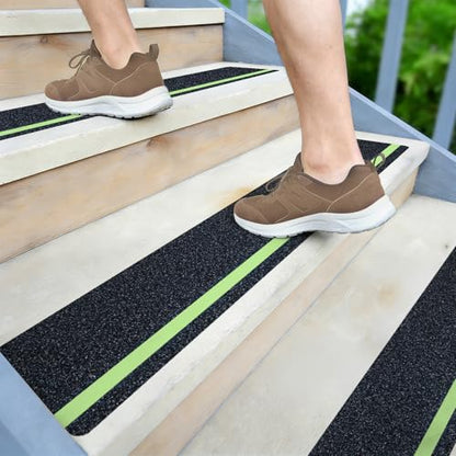 LifeGrip Anti Slip Traction Treads 4"x32" 10-Pack Glow in Dark Green Stripe - color: Glow, size: 4" x 32"