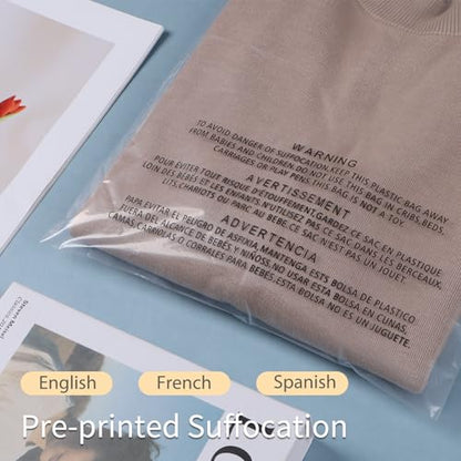 POLYSELLS 100 Count 9x12” Clear Poly Bags with Suffocation Warning Self-Sealing Plastic Bags for Shipping, Retail Packaging, T-Shirts & Clothing - Permanent Adhesive - color: Transparent, size: 9"x12" 100 Count