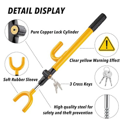 CARTMAN Adjustable Steering Wheel Lock, Anti-Theft Security Device, Yellow - color: Yellow