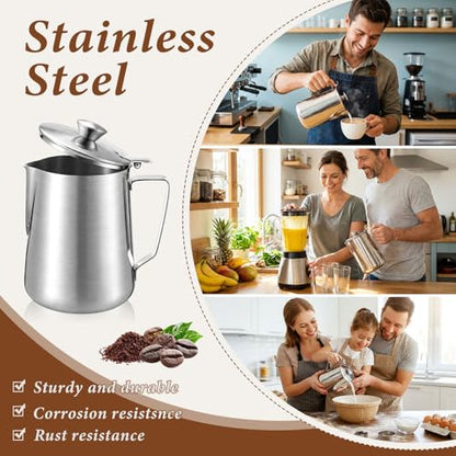 2 Pcs 67 Oz/ 2 L 304 Stainless Steel Pitcher with Lid Milk Frothing Jug - size: 67 Oz/ 2 L
