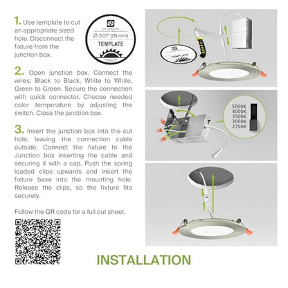 ASD 6 Pack 3 Inch LED Recessed Light 6W, 5 CCT 2700K-5000K CRI90+, IC Rated Ultra Thin Dimmable Ceiling Lights with J Box, Canless Wafer Downlight, Round Slim Panel Lighting, Energy Star ETL, Nickel - color: Nickel, size: 3 Inch 6 Pack