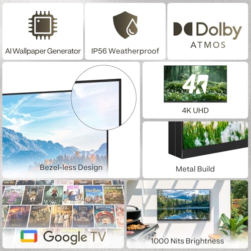 SYLVOX 55 inch Outdoor TV, Ultra-Narrow Bezel, Weatherproof TV for Outside - size: 55-inch, style: Frameless