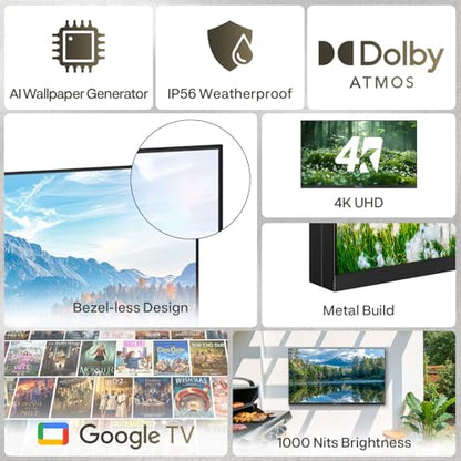 SYLVOX 55 inch Outdoor TV, Ultra-Narrow Bezel, Weatherproof TV for Outside - size: 55-inch, style: Frameless