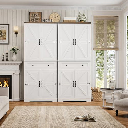 HOSTACK 71" Kitchen Pantry Storage Cabinet, Farmhouse Pantry Cabinet, White - color: White + Rustic Brown