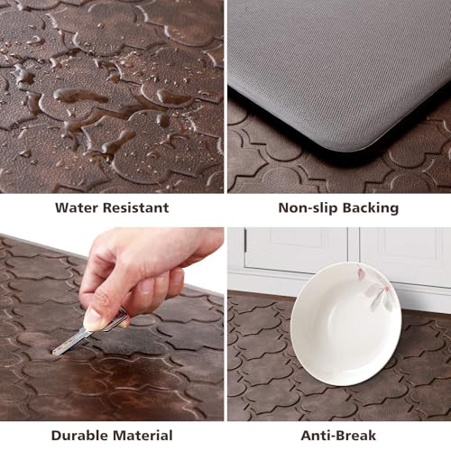 WISELIFE Kitchen Mat, Cushioned Anti Fatigue Floor Mat, 17.3"x28" Brown - color: Brown, size: 1'5" x 2'4" (Rectangular)