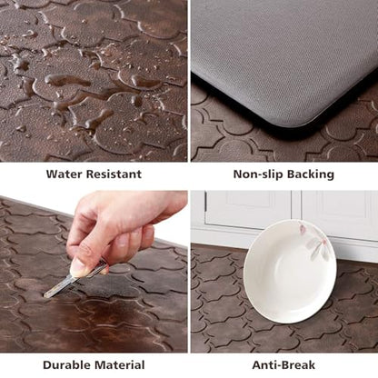 WISELIFE Kitchen Mat, Cushioned Anti Fatigue Floor Mat, 17.3"x28" Brown - color: Brown, size: 1'5" x 2'4" (Rectangular)