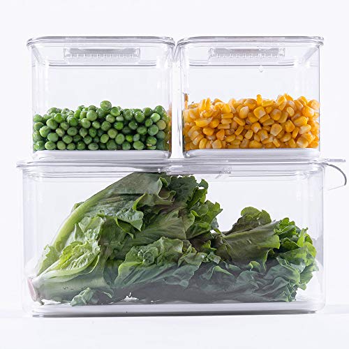 SANNO Produce Saver Containers for Refrigerator - Stackable Kitchen Organizer Keeper Bin, with Removable Drain Tray, Set of 6 - size: 6-Pack