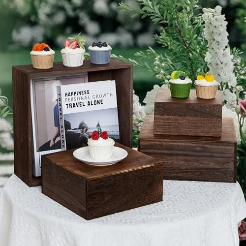 4 Pieces 12 Inches Wooden Cake Stands,Antique Brown Cupcake Stands. - color: Antique Brown