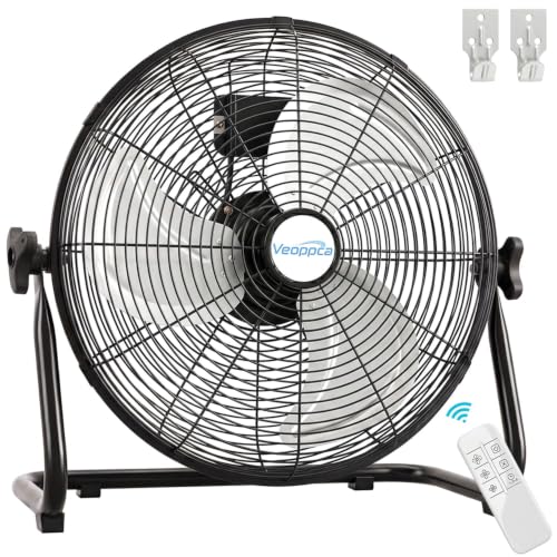 18" Industrial Floor Fan with Remote, High Velocity Heavy Duty Fan, 4200 CFM, 1-2-4 Hour Timer, 3 Speeds, 360° Tilt, Wall-Mounting System Included, for Home, Gym, Office, Garage - size: 18 Inch (1-Pack)