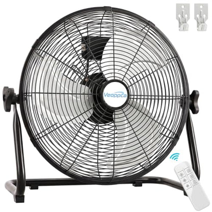 18" Industrial Floor Fan with Remote, High Velocity Heavy Duty Fan, 4200 CFM, 1-2-4 Hour Timer, 3 Speeds, 360° Tilt, Wall-Mounting System Included, for Home, Gym, Office, Garage - size: 18 Inch (1-Pack)