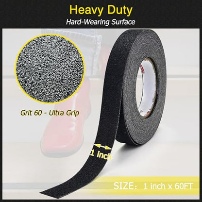 S&X Anti Slip Tape 1in x 60ft Grip Tape for Stairs, Ramps & Decks, Black - color: Black, size: 1" X 60'