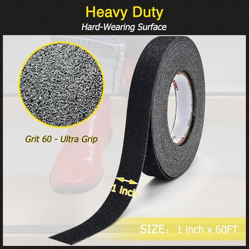S&X Anti Slip Tape 1in x 60ft Grip Tape for Stairs, Ramps & Decks, Black - color: Black, size: 1" X 60'