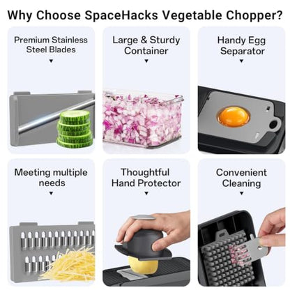 12-in-1 Vegetable Chopper with 7 Blades, Food Veggie Cutter, Mandoline Gray - color: Gray, size: 7 Blades