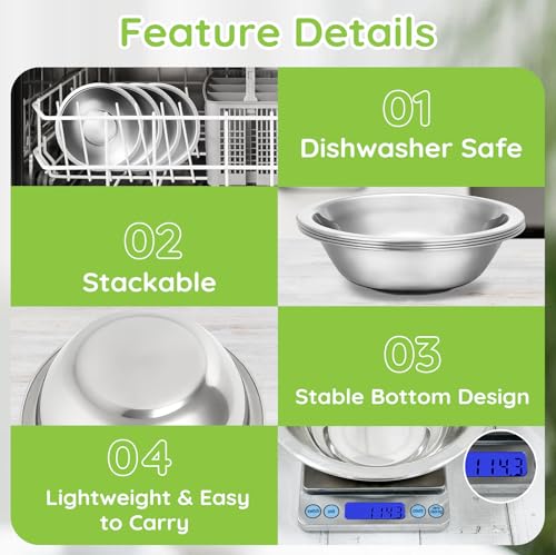 304(18/8) Stainless Steel Mixing Bowls for Kitchen, 4 Pack 7.8" 28.89 fl.oz Metal Mixing Bowls Set Stackable for Baking Serving Cooking Food Prep Storage Dishwasher Safe Lightweight - size: 7.8"