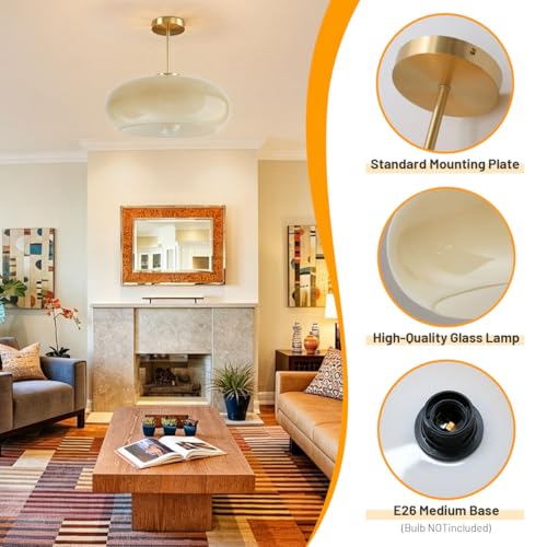 Gold Brass Semi Flush Mount Ceiling Light 15.7″-Milk Yellow Glass - color: 15.7″-Milk Yellow