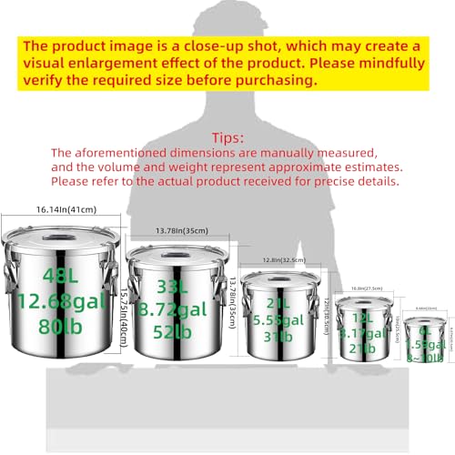 Stainless Steel Airtight Food Storage container with Lid for Pantry Kitchen - size: 12.68gal