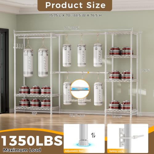 Golpart Heavy Duty Clothes Rack Metal Wardrobe with Adjustable Wire Shelves - color: White, size: 15.75"D x (70~88.5)"W x 76.5"H
