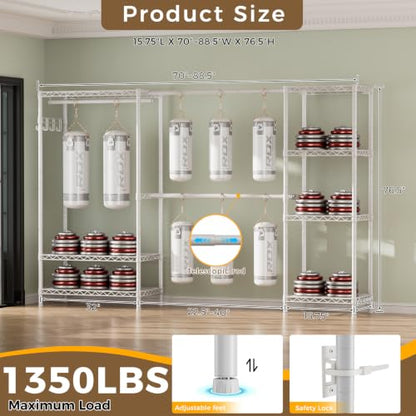 Golpart Heavy Duty Clothes Rack Metal Wardrobe with Adjustable Wire Shelves - color: White, size: 15.75"D x (70~88.5)"W x 76.5"H