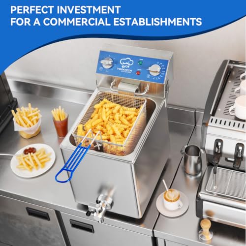 TOPKITCH 8.5Qt Electric Fryer with Oil Drain,30 Minutes Timer,Stretch forming oil tank,Lid and Solid Wire Mesh Basket,Medium Duty Commercial Electric Countertop Deep Fryers-120V,1800W - size: 8.5QT
