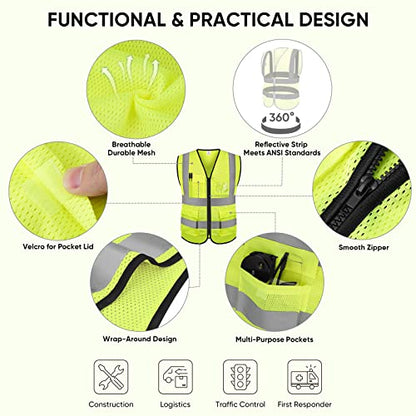 TICONN High Visibility Reflective Safety Vest for Men & Women, ANSI Class 2 - color: Yellow, size: Large