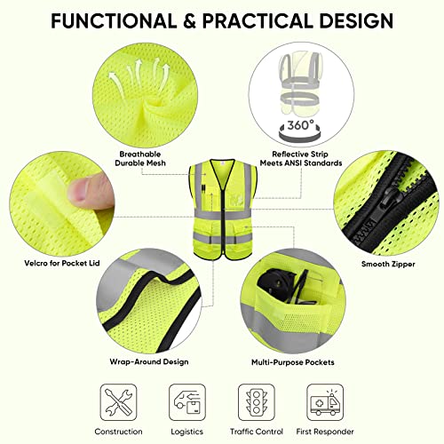 TICONN High Visibility Reflective Safety Vest for Men & Women, ANSI Class 2 - color: Yellow, size: Medium