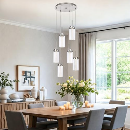MELUCEE 6-Light Modern LED Pendant Light Fixtures with 3000K-6000K - color: Brushed Nickel, size: 6-Light-Round