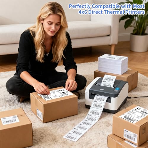4 x 6 Direct Thermal Shipping Labels - Shipping Address Stickers Perforated and Strong Adhesive, Thermal Labels for Rollo & Zebra Printer（1000pcs per Stack,1 Stack） - size: 1000Pcs /Stack, style: 1 Stack