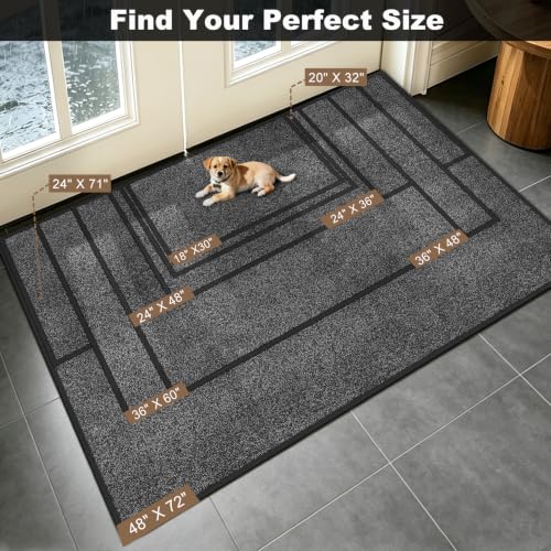 Mibao Super Absorbent Front Door Mat, 29.5" x 17", Non-Slip Washable Indoor Doormats, Low Profile Entryway Rug Outdoor, Dirt Resistant Welcome Mats for Front and Back Door Entrance, Grey - color: Grey, size: 1'5" x 2'6" (Rectangular)