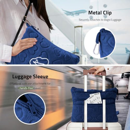Travel Blanket, Airplane Blanket, Ultra-Soft, Warm & Lightweight, 65x40 in, Outdoor Blanket Essentials for Women, Men & Kids, Included Eye Mask, Luggage Sleeve & Backpack Clip Heart Navy Blue - color: Heart Navy Blue