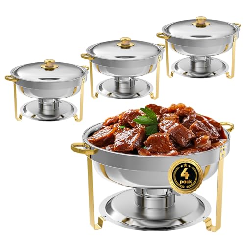 IMACONE Round Chafing Dish Buffet, 4 Pack, 5QT Gold Frame - color: Gold