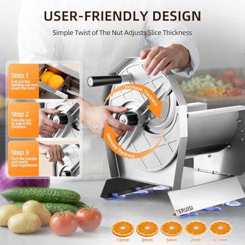 Manual Vegetable Fruit Slicer, Commercial Vegetable Cutter with 0-0.5"/0-13mm Thickness Adjustable, Stainless Steel Veggie Food Slicing Machine for Potatoes Lemons Tomatoes Onions,110V - size: Manual Model