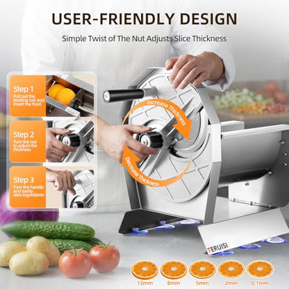 Manual Vegetable Fruit Slicer, Commercial Vegetable Cutter with 0-0.5"/0-13mm Thickness Adjustable, Stainless Steel Veggie Food Slicing Machine for Potatoes Lemons Tomatoes Onions,110V - size: Manual Model