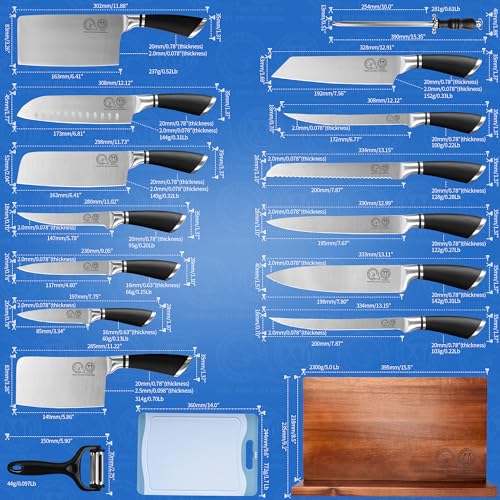 XYJ 13-Piece Chef Knife Set with Magnetic Knife Block, Kitchen Tools - color: Half Black, size: 16 in 1 with block