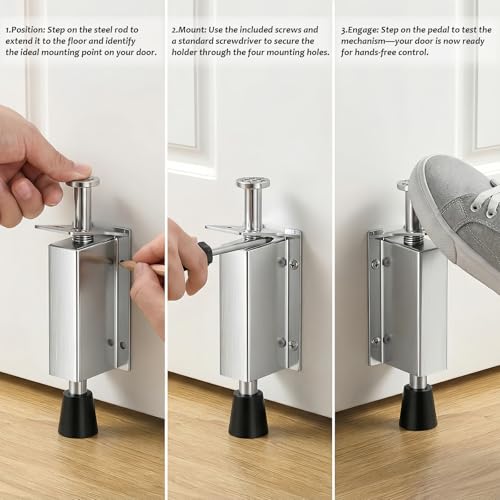 Elfhloo Kickdown Door Stopper, Foot-Operated, for Gaps Under 2”, 2-Pack