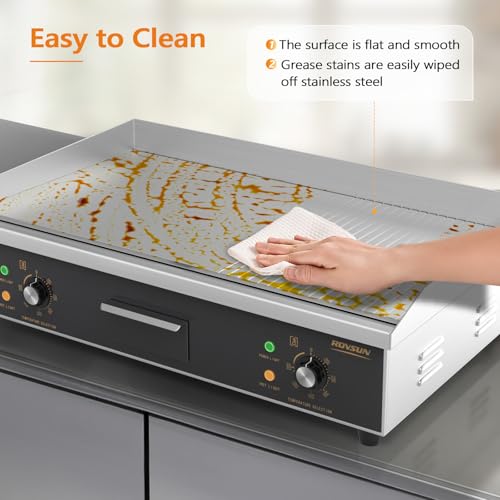 ROVSUN 26" Electric Griddle, Electric Countertop Half Flat Top Griddle, 3200W Grill Stainless Steel with Adjustable Temperature Control 122°F-572°F for Commercial Home Restaurant, Plug - size: 26"