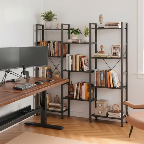 Triple Bookshelf, Free Standing Bookcase with Open Storage Shelves - color: Classic Black, size: 11 Tier