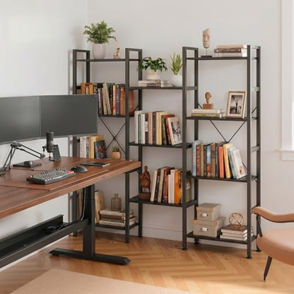 Triple Bookshelf, Free Standing Bookcase with Open Storage Shelves - color: Classic Black, size: 11 Tier