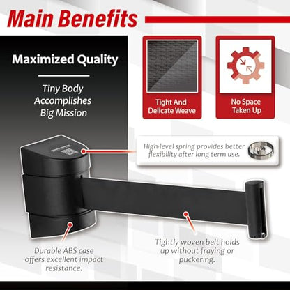 DuraSteel Wall Mount Crowd Control Retractable Belt Barrier - 6.5 Ft Black Retractables Barrier Belt w/ABS Casing Do Not Enter Crowd Control Barriers Line Divider NOT Stanchions with Retractable Belts - color: Black Belt, size: Guardian 2.0 Black Case