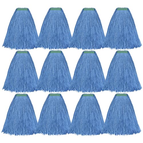 Matthew Cleaning 20oz 12Pack Cotton Floor Mop,Cotton Looped-Open String Heavy Duty String Refills, Universal Headband Blend Material,Mop Head Replacement for Home, Industrial and Commercial Use(Blue) - color: Blue, size: 20oz 12 Pack