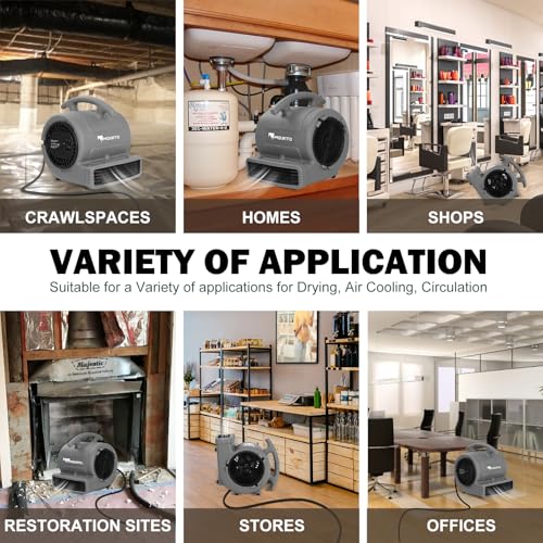 MOUNTO 1/4hp 1000CFM 2 Speed Air Mover Carpet Dryer Floor Fan Cooling Fan (Grey) - color: Grey