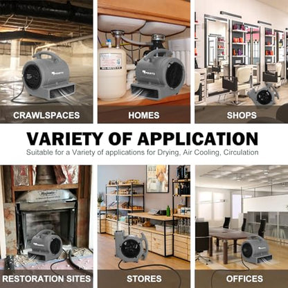MOUNTO 1/4hp 1000CFM 2 Speed Air Mover Carpet Dryer Floor Fan Cooling Fan (Grey) - color: Grey