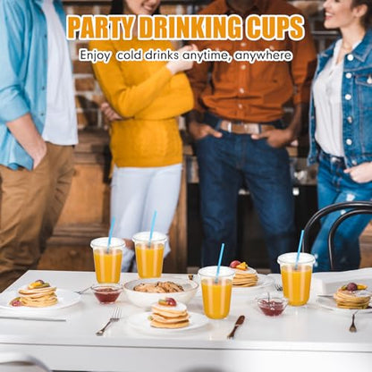 Ziliny 50 Pack 16 oz Plastic Cups with Lids Straws Iced Coffee, Blue - color: Blue, size: 16 oz