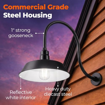 14in. Satin Black Outdoor Gooseneck Barn Light Fixture, 5000K Cool White - color: Satin Black (2-Pack), size: 24 in Gooseneck Arm
