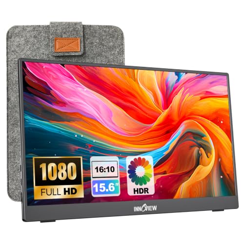 InnoView 15.6'' Portable Monitor for Laptop FHD 1080P USB-C Travel Monitors Built-in 90° Adjustable Stand with Bag, HDR IPS Portable Laptop Monitor for MacBook PC Phone Xbox PS4/5 Switch - color: Dark grey