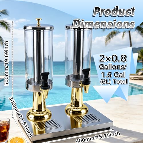 1.6 Gallon Drink Dispenser with Stainless Steel Stand & Ice Core - color: Gold